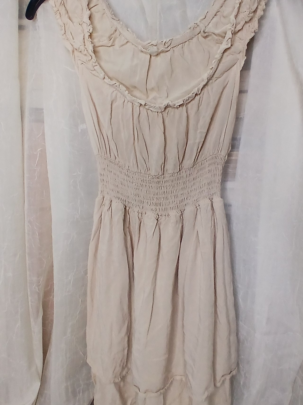 La Hearts Cream Midi Dress with Smocked Waist